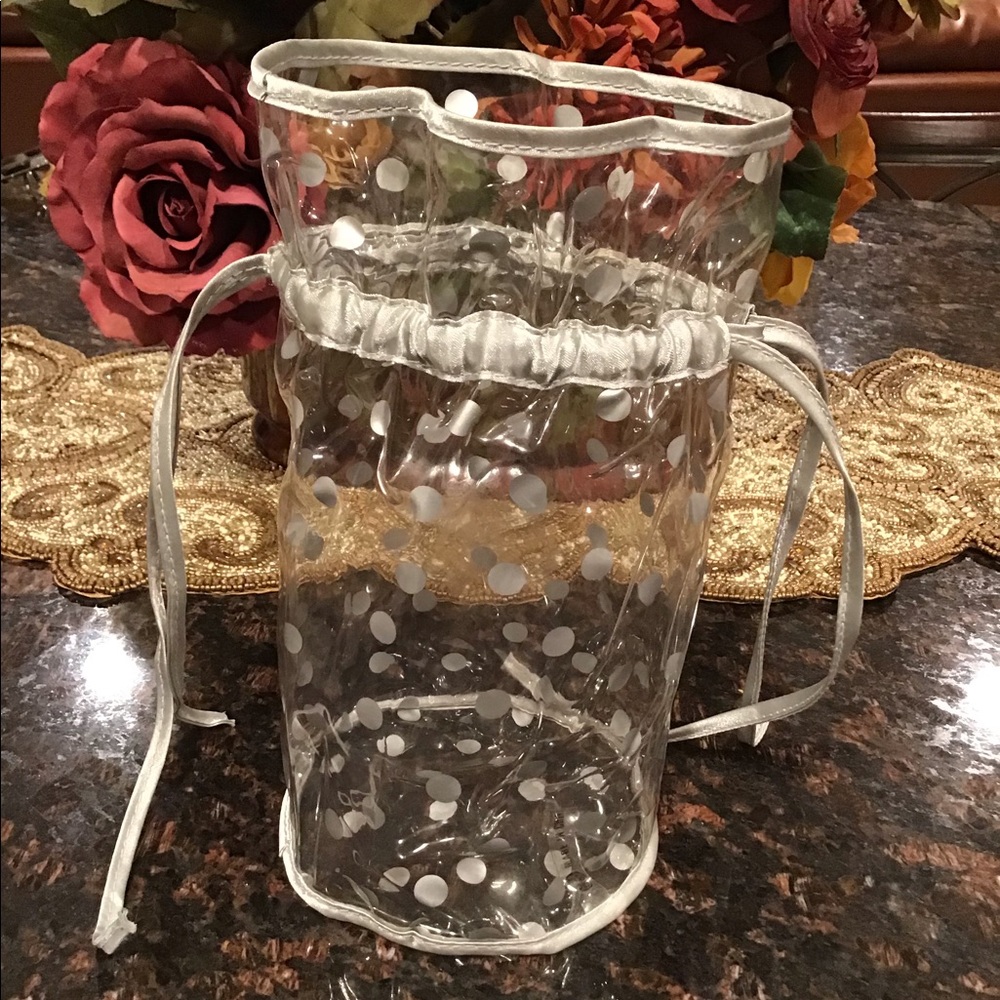 Clear Silver Poker Dot Plastic Drawstring Cylinder Bag